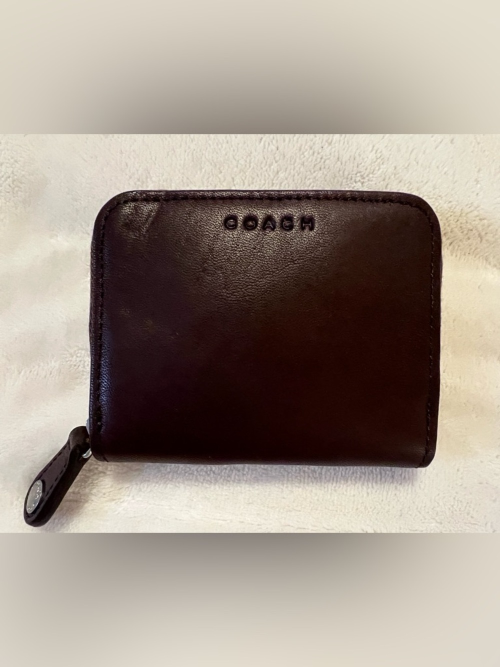 🩷 Coach Vtg Glove Tanned  Mahogany Brown Leather Zip Around 
Coin Purse Wallet 💚